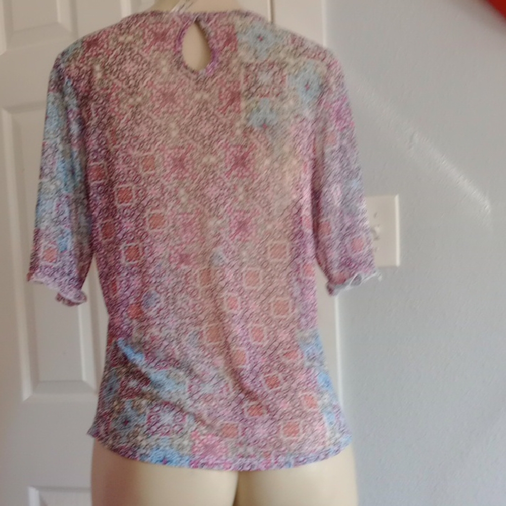 Perseption Pink and Blue Patterned Blouse - Picture 7 of 9